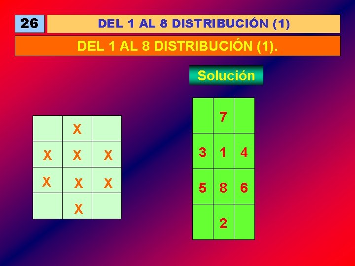 26 DEL 1 AL 8 DISTRIBUCIÓN (1). Solución 7 X X 3 1 4