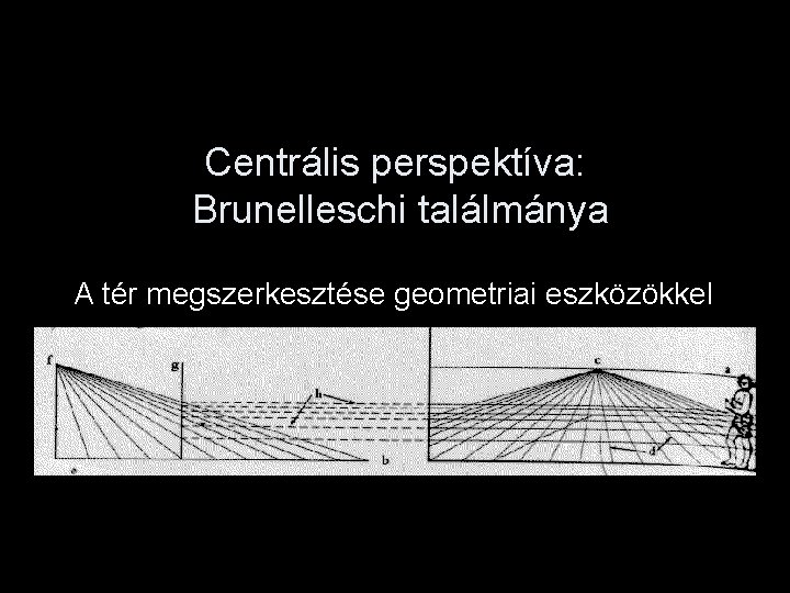 Centrális perspektíva: Brunelleschi találmánya A tér megszerkesztése geometriai eszközökkel 