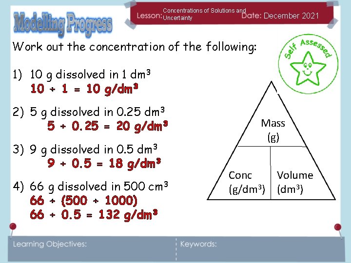 Concentrations of Solutions and Uncertainty December 2021 Work out the concentration of the following: