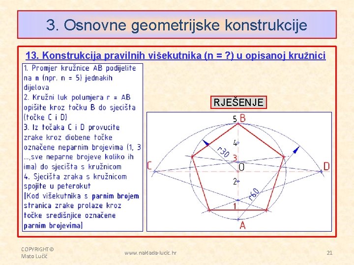 3. Osnovne geometrijske konstrukcije 13. Konstrukcija pravilnih višekutnika (n = ? ) u opisanoj