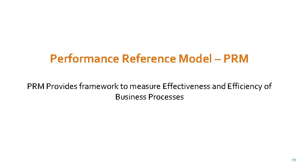 Performance Reference Model – PRM Provides framework to measure Effectiveness and Efficiency of Business