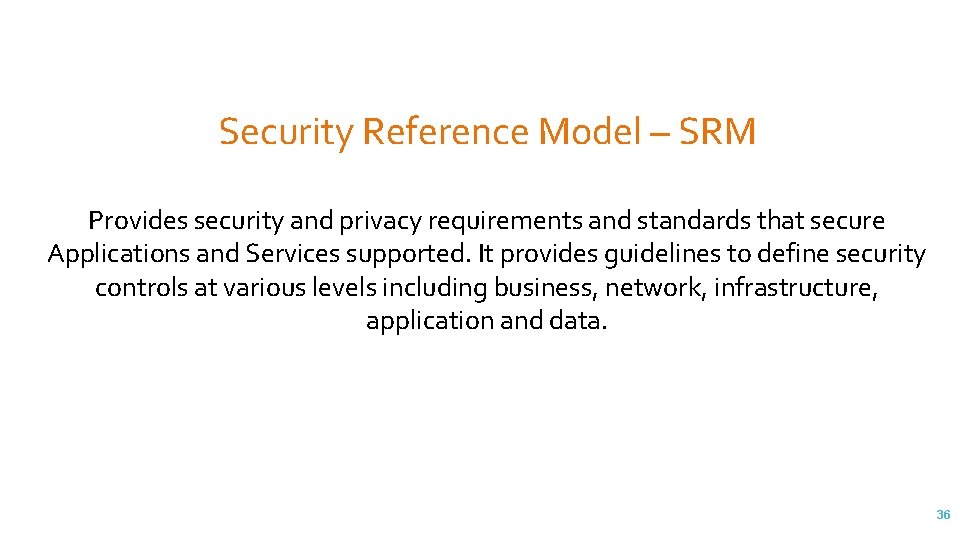 Security Reference Model – SRM Provides security and privacy requirements and standards that secure