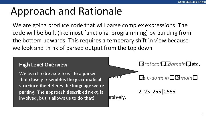 Shell CSCE 314 TAMU Approach and Rationale We are going produce code that will