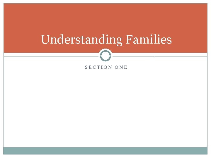 Understanding Families SECTION ONE 