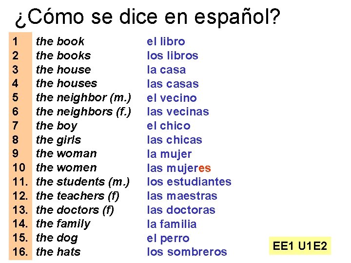 ¿Cómo se dice en español? 1 2 3 4 5 6 7 8 9