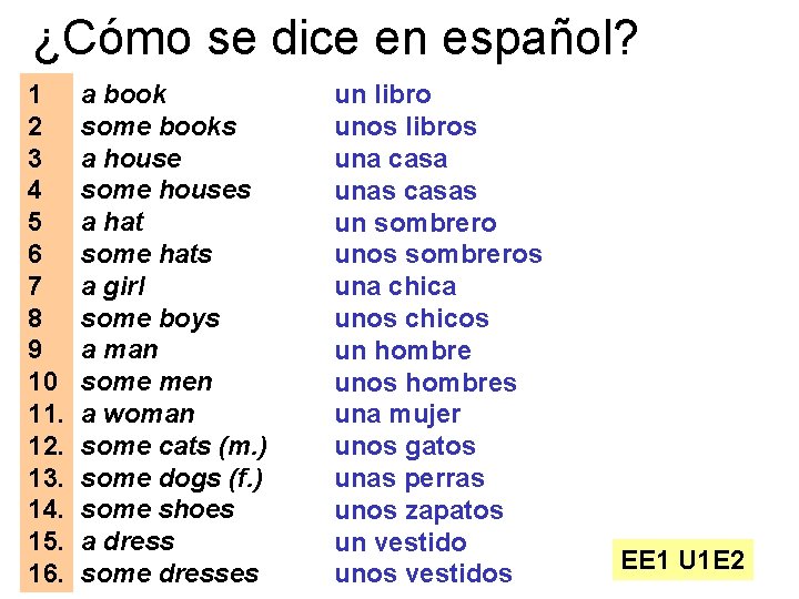 ¿Cómo se dice en español? 1 2 3 4 5 6 7 8 9