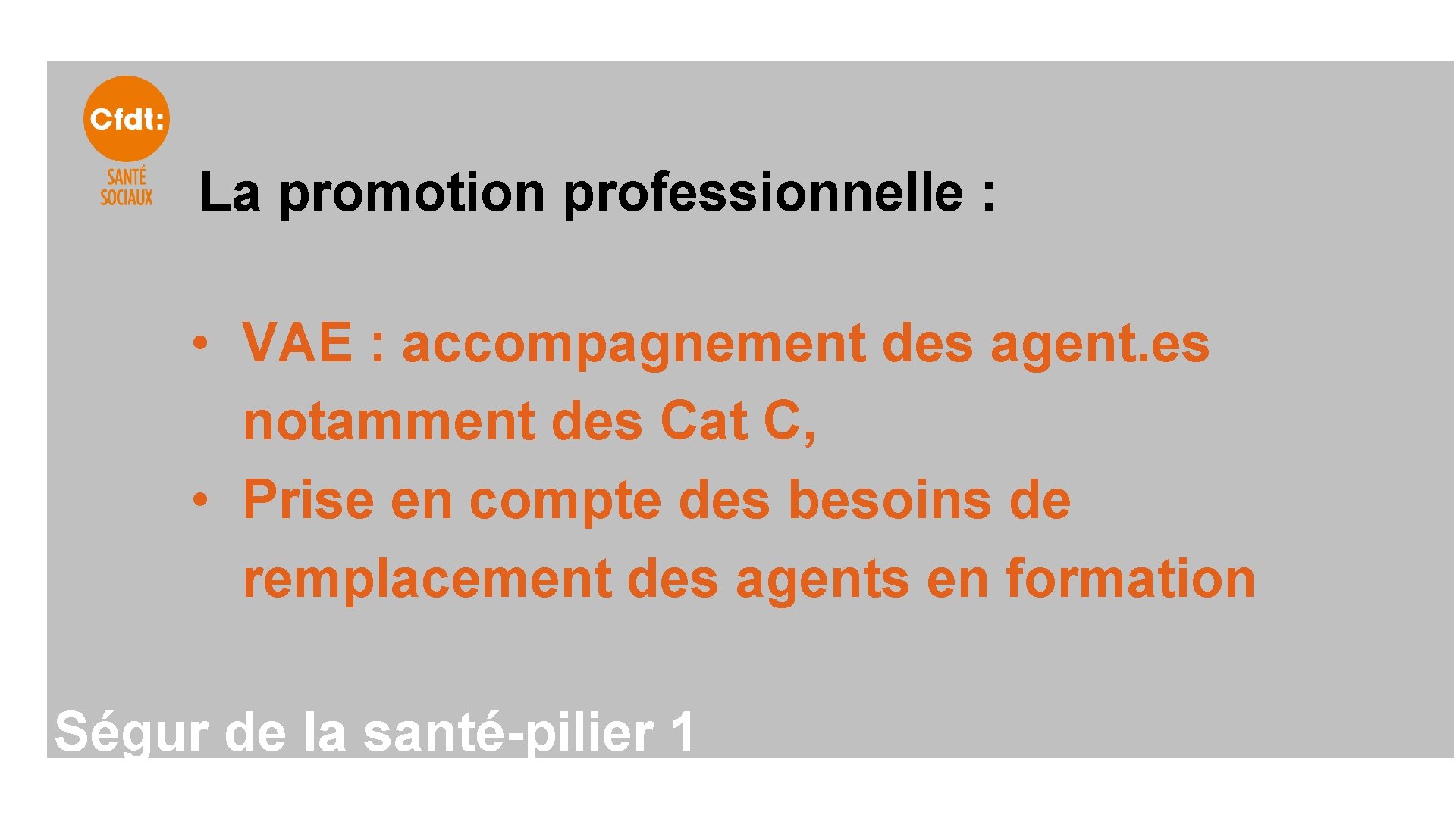 La promotion professionnelle : • VAE : accompagnement des agent. es notamment des Cat