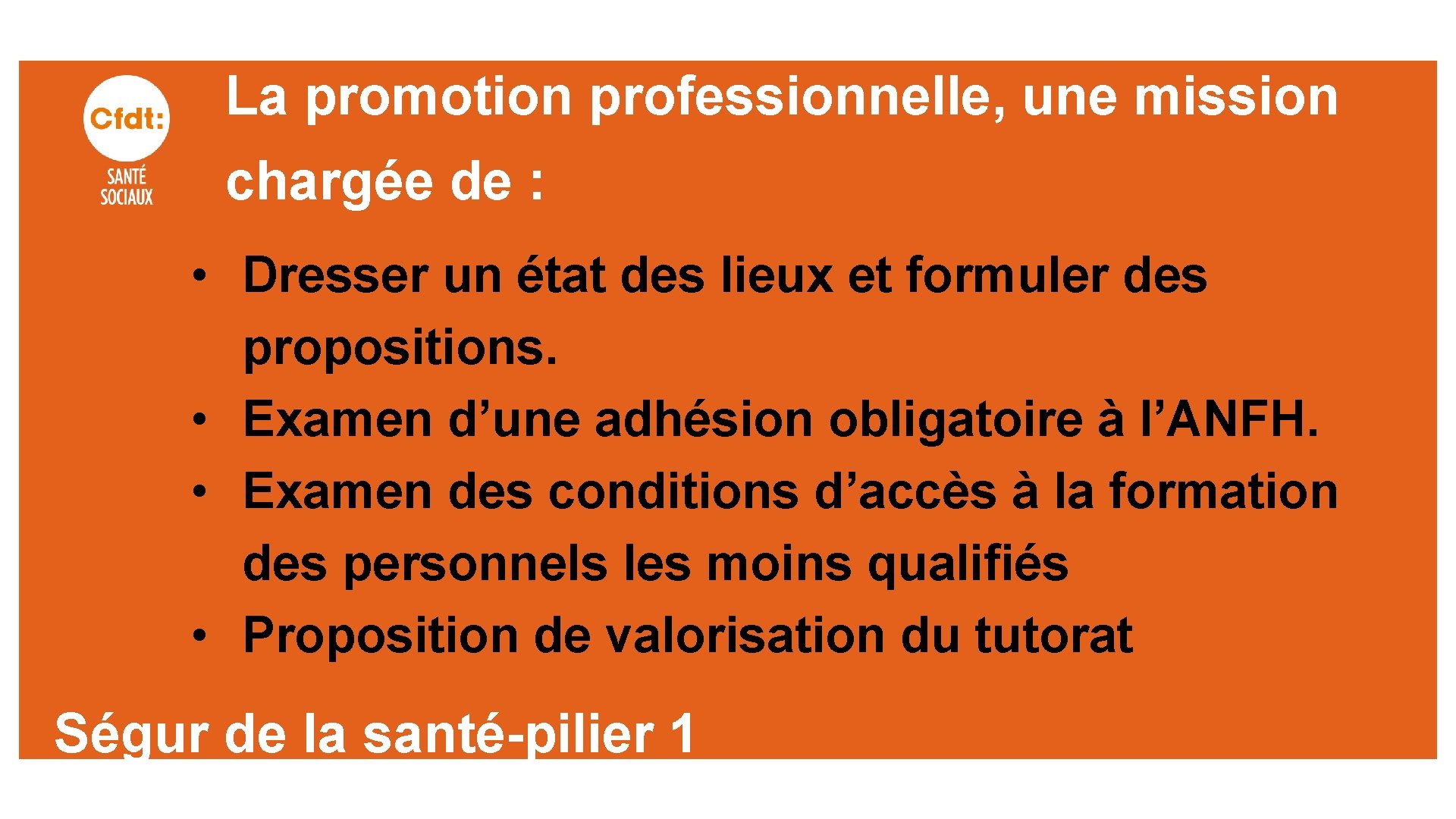 La promotion professionnelle, une mission chargée de : • Dresser un état des lieux