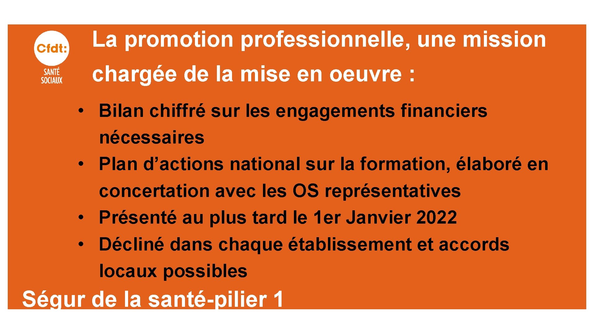 La promotion professionnelle, une mission chargée de la mise en oeuvre : • Bilan