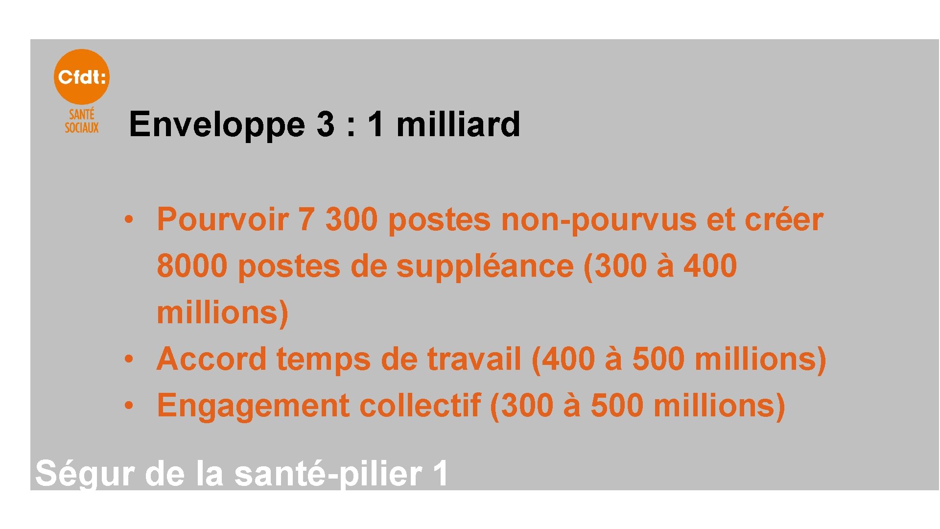 Enveloppe 3 : 1 milliard • Pourvoir 7 300 postes non-pourvus et créer 8000