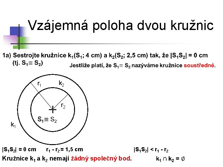 Vzájemná poloha dvou kružnic r 1 k 2 r 2 k 1 |S 1