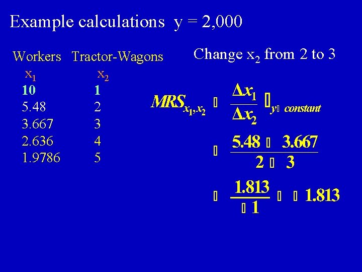 Example calculations y = 2, 000 Workers Tractor-Wagons x 1 x 2 10 1