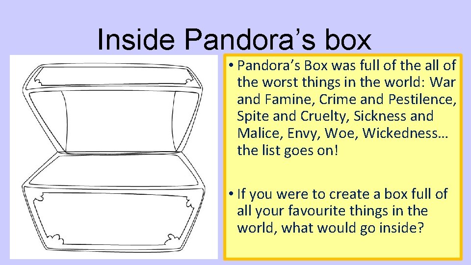 Inside Pandora’s box • Pandora’s Box was full of the all of the worst