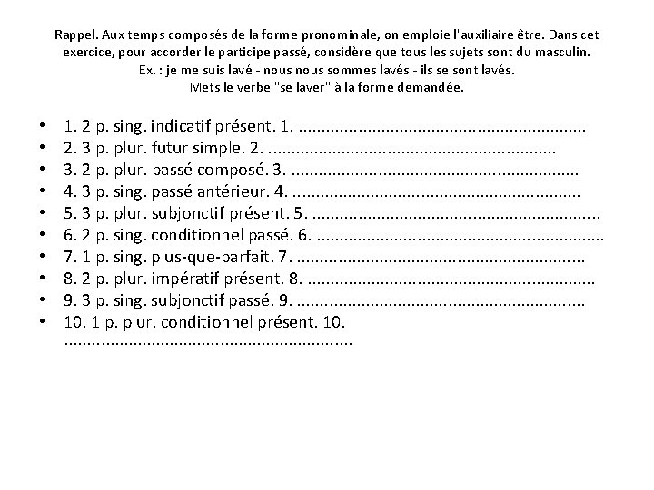 Rappel. Aux temps composés de la forme pronominale, on emploie l'auxiliaire être. Dans cet