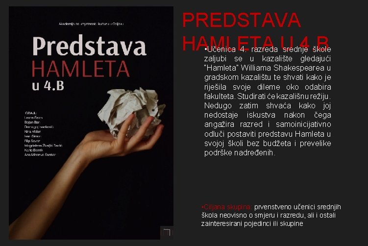 PREDSTAVA HAMLETA U 4. B • Učenica 4. razreda srednje škole zaljubi se u