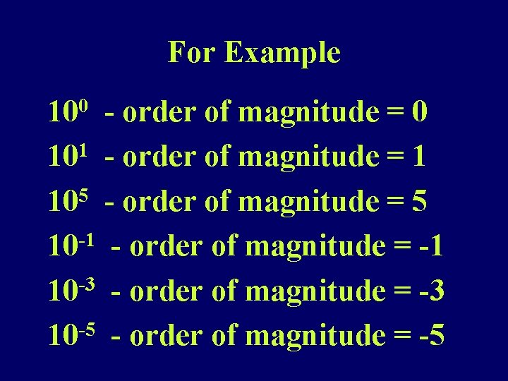 For Example 0 10 - order of magnitude = 0 101 - order of