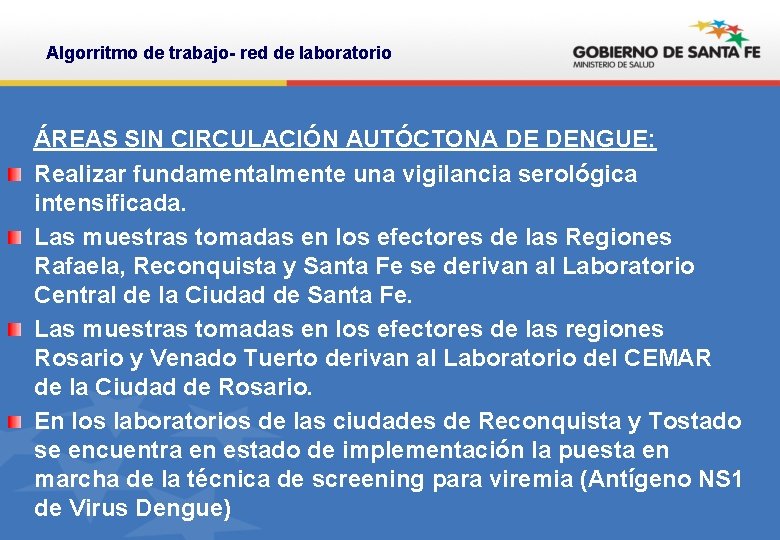 Algorritmo de trabajo- red de laboratorio ÁREAS SIN CIRCULACIÓN AUTÓCTONA DE DENGUE: Realizar fundamentalmente Algorritmo de trabajo- red de laboratorio ÁREAS SIN CIRCULACIÓN AUTÓCTONA DE DENGUE: Realizar fundamentalmente