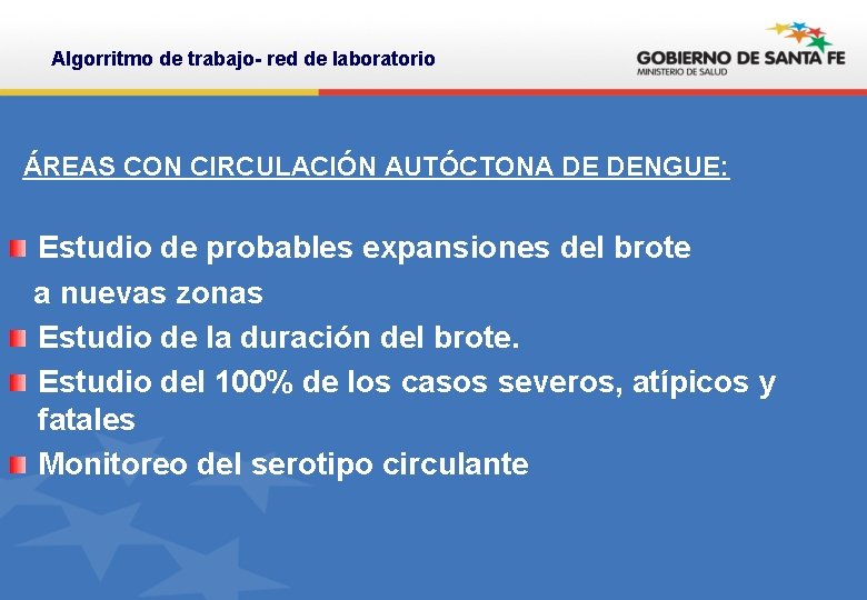 Algorritmo de trabajo- red de laboratorio ÁREAS CON CIRCULACIÓN AUTÓCTONA DE DENGUE: Estudio de