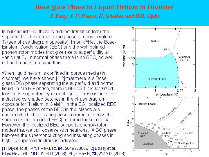 Bose-glass Phase in Liquid Helium in Disorder J. Bossy, J. V. Pearce, H. Schober,