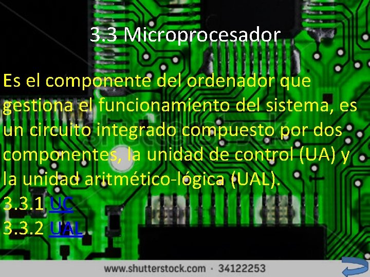 3. 3 Microprocesador Es el componente del ordenador que gestiona el funcionamiento del sistema,