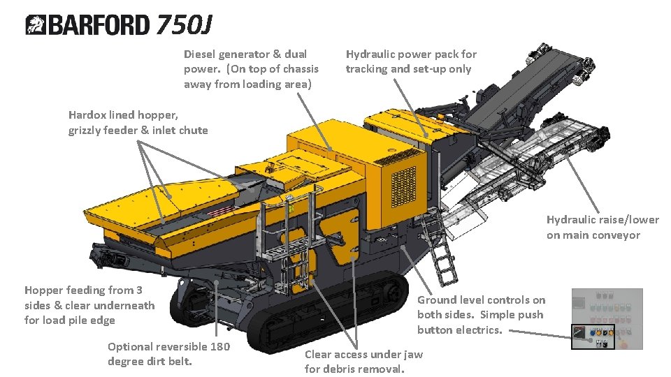 750 J Diesel generator & dual power. (On top of chassis away from loading