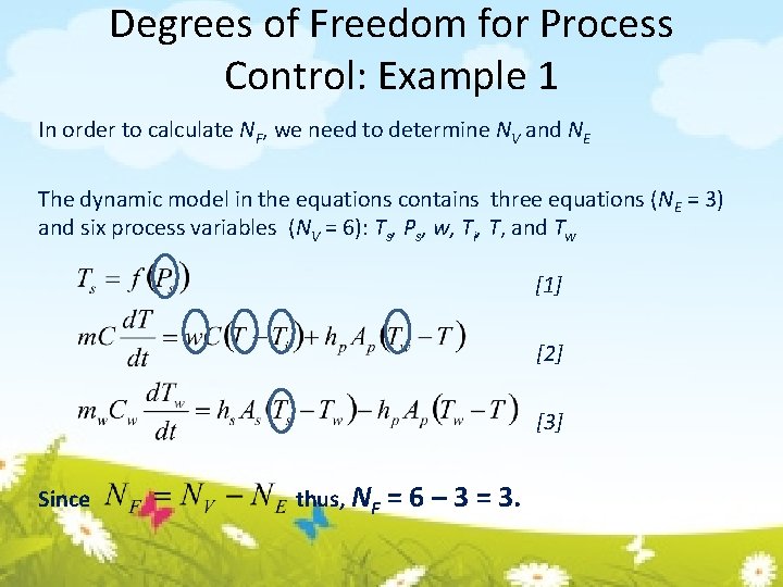 Degrees of Freedom for Process Control: Example 1 In order to calculate NF, we