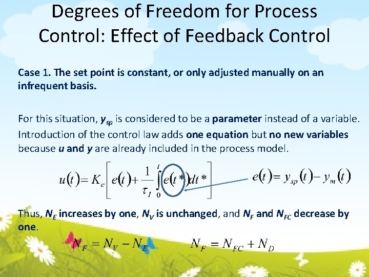Degrees of Freedom for Process Control: Effect of Feedback Control Case 1. The set