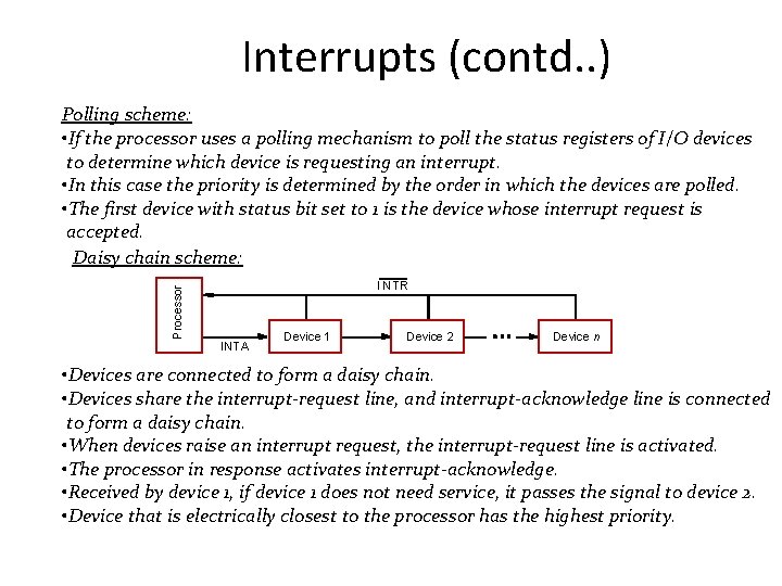 Interrupts (contd. . ) Polling scheme: • If the processor uses a polling mechanism