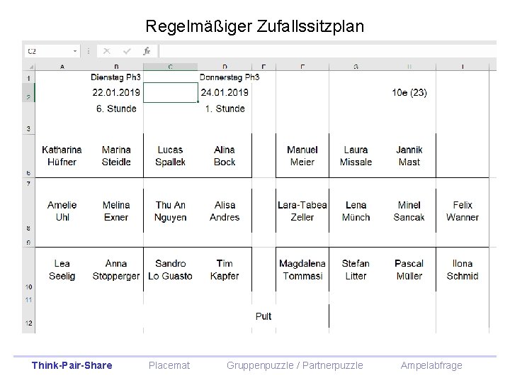 Regelmäßiger Zufallssitzplan Think-Pair-Share Placemat Gruppenpuzzle / Partnerpuzzle Ampelabfrage 