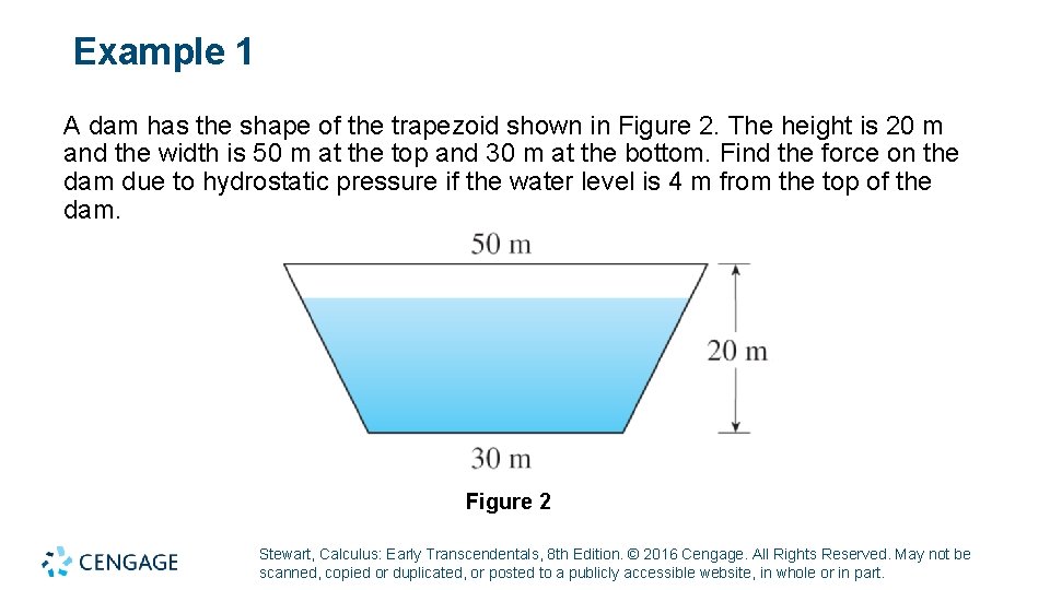 Example 1 A dam has the shape of the trapezoid shown in Figure 2. Example 1 A dam has the shape of the trapezoid shown in Figure 2.
