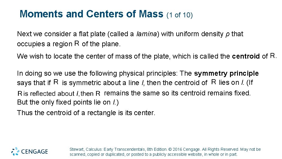 Moments and Centers of Mass (1 of 10) Next we consider a flat plate Moments and Centers of Mass (1 of 10) Next we consider a flat plate