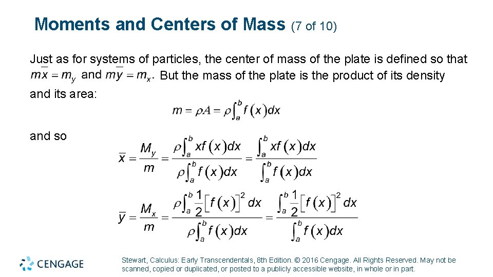 Moments and Centers of Mass (7 of 10) Just as for systems of particles, Moments and Centers of Mass (7 of 10) Just as for systems of particles,