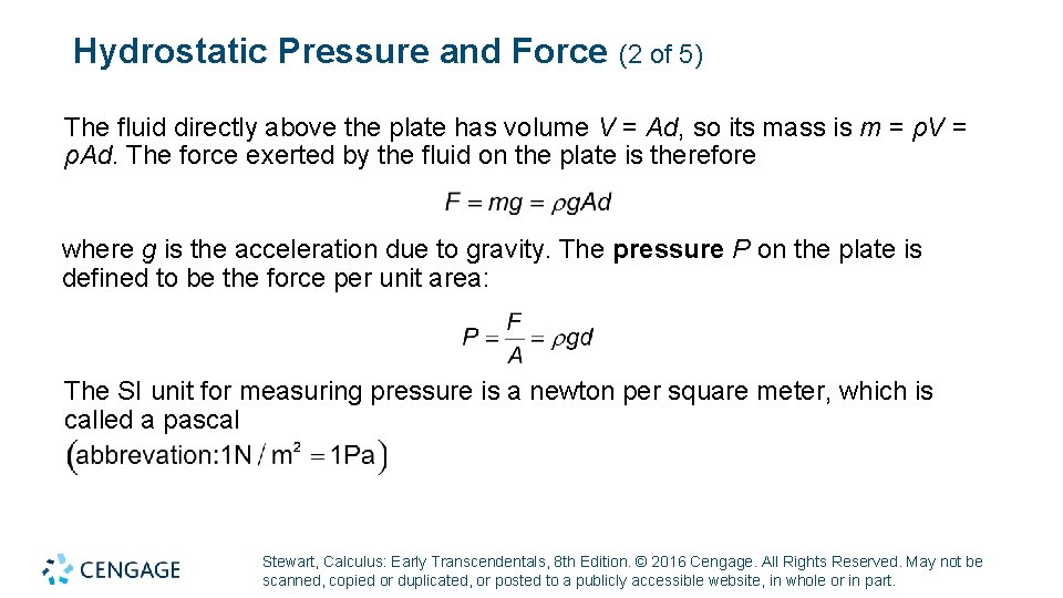 Hydrostatic Pressure and Force (2 of 5) The fluid directly above the plate has Hydrostatic Pressure and Force (2 of 5) The fluid directly above the plate has