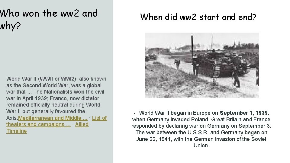 Who won the ww 2 and why? World War II (WWII or WW 2),