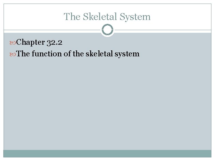 The Skeletal System Chapter 32. 2 The function of the skeletal system 
