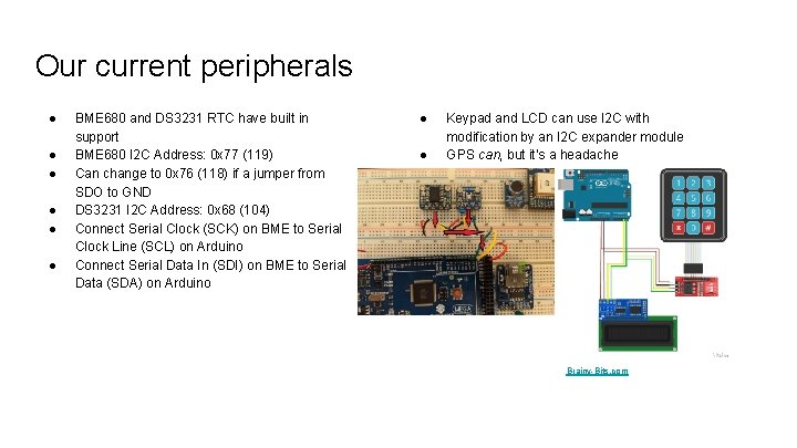 Our current peripherals ● ● ● BME 680 and DS 3231 RTC have built Our current peripherals ● ● ● BME 680 and DS 3231 RTC have built