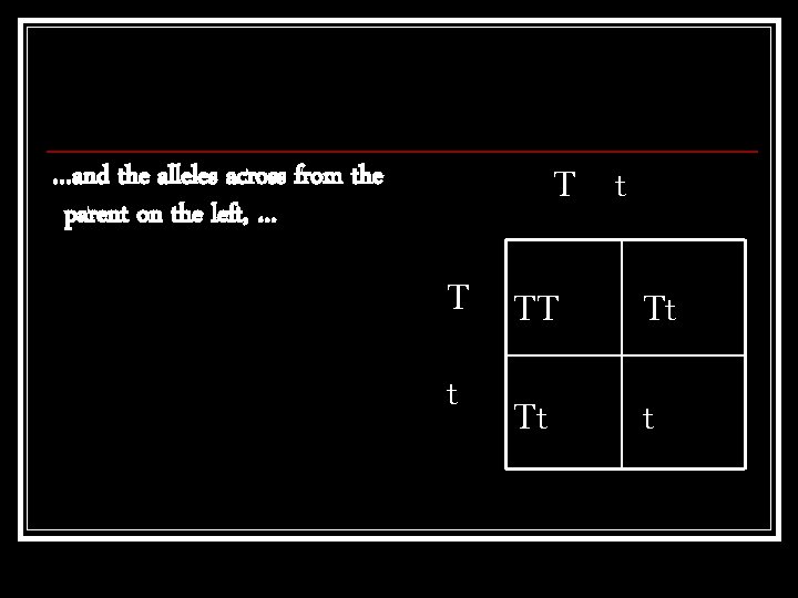 …and the alleles across from the parent on the left, … T t T