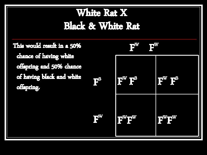 White Rat X Black & White Rat This would result in a 50% chance