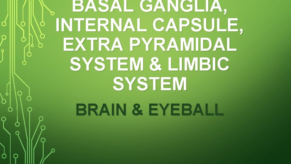 BASAL GANGLIA, INTERNAL CAPSULE, EXTRA PYRAMIDAL SYSTEM & LIMBIC SYSTEM BRAIN & EYEBALL 