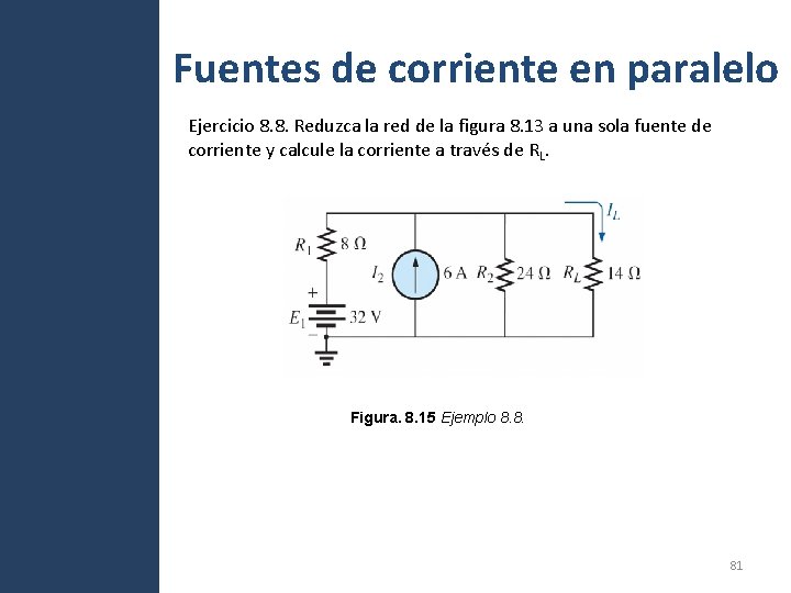 Fuentes de corriente en paralelo Ejercicio 8. 8. Reduzca la red de la figura Fuentes de corriente en paralelo Ejercicio 8. 8. Reduzca la red de la figura