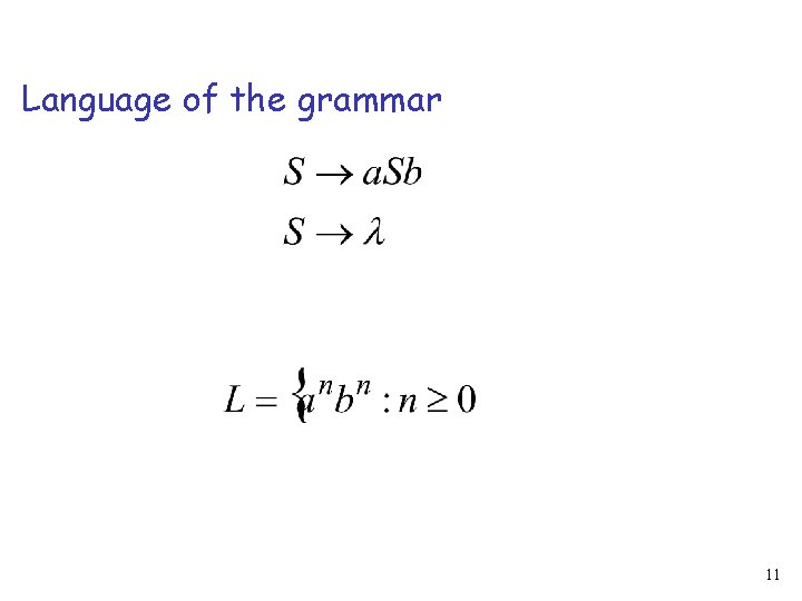 Language of the grammar 11 