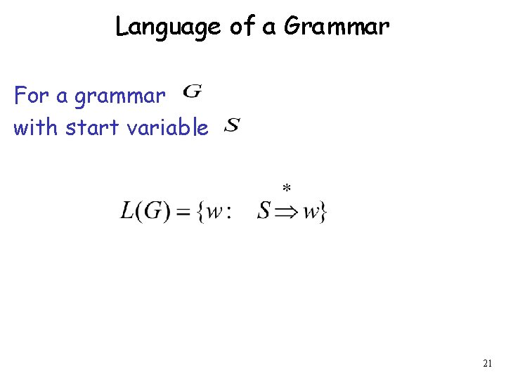 Language of a Grammar For a grammar with start variable 21 