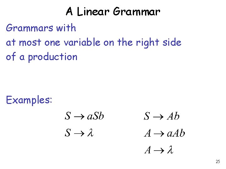 A Linear Grammars with at most one variable on the right side of a