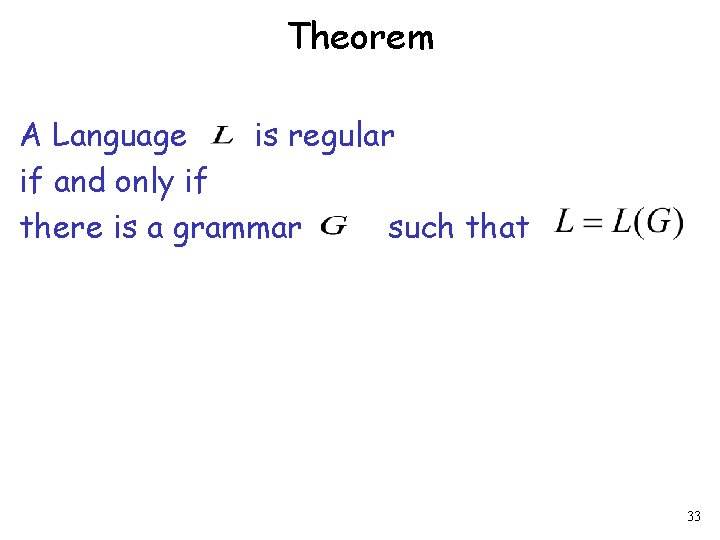 Theorem A Language is regular if and only if there is a grammar such