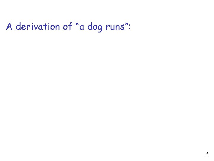 A derivation of “a dog runs”: 5 