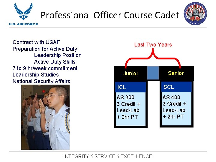 Professional Officer Course Cadet Contract with USAF Preparation for Active Duty Leadership Position Active