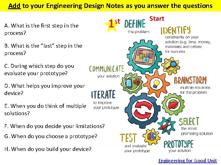 Add to your Engineering Design Notes as you answer the questions A. What is