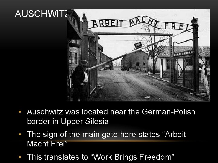 AUSCHWITZ • Auschwitz was located near the German-Polish border in Upper Silesia • The