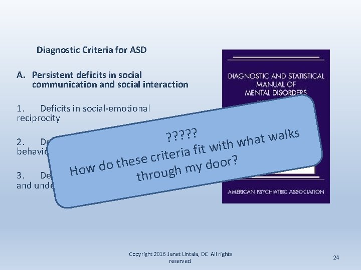 Diagnostic Criteria for ASD A. Persistent deficits in social communication and social interaction 1.