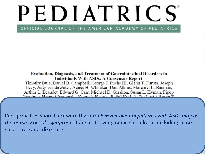 Care providers should be aware that problem behavior in patients with ASDs may be